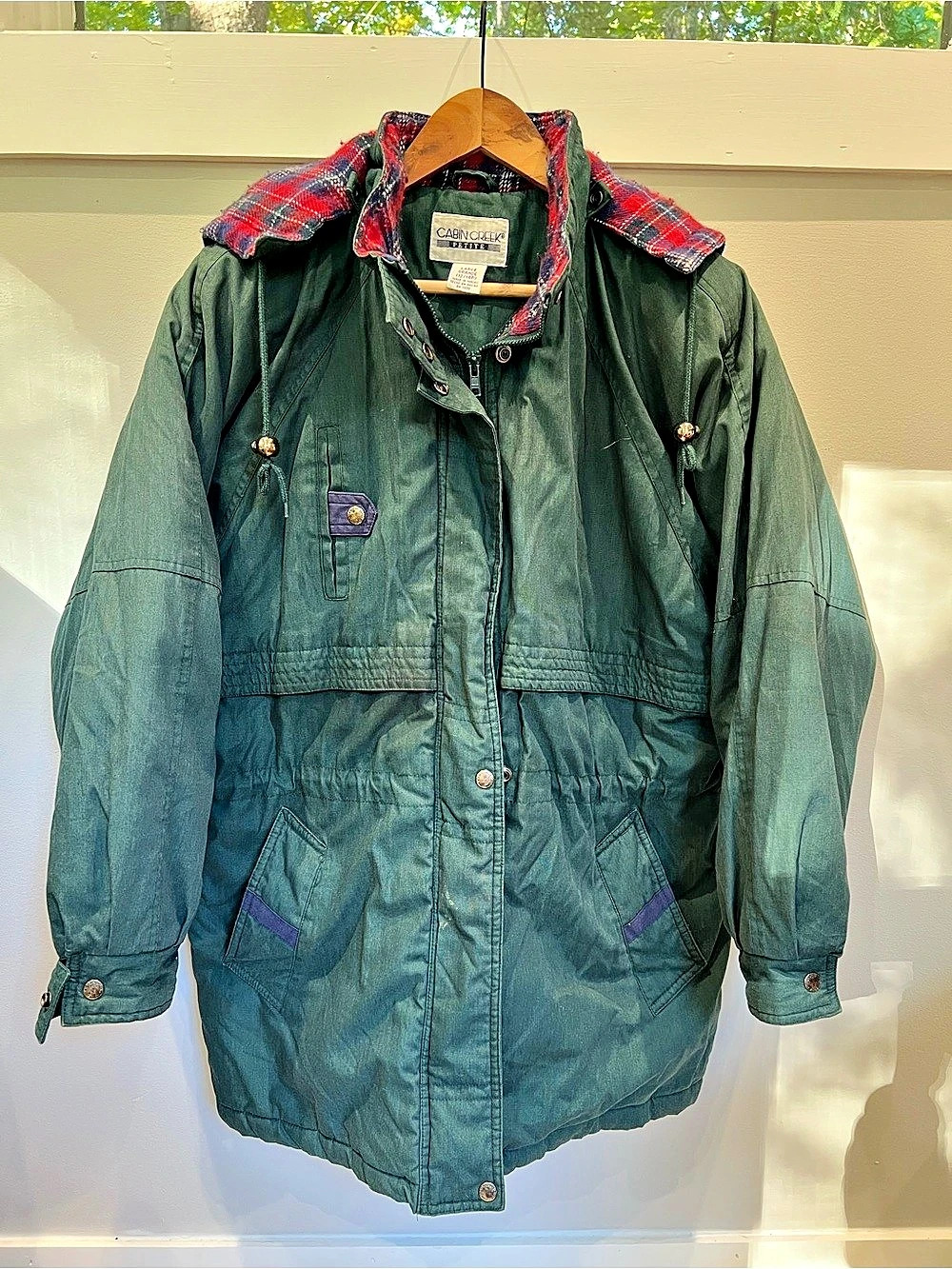 Vintage Cabin Creek Petite Plaid Lined Utility Jacket in Green & Red Size Large
